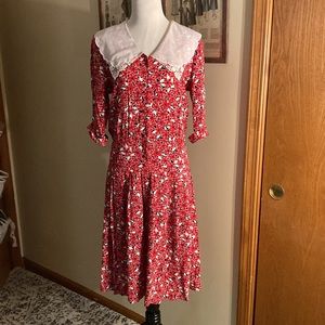 Vintage red black white and blue floral Plain Jane Dress sz 9